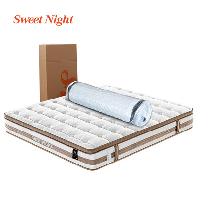 Hotel King Queen Size Rolled Up Pillow Top Bamboo Hybrid Pu Foam Bed Bonnel Memory Orthopedic Pocket Spring Mattress