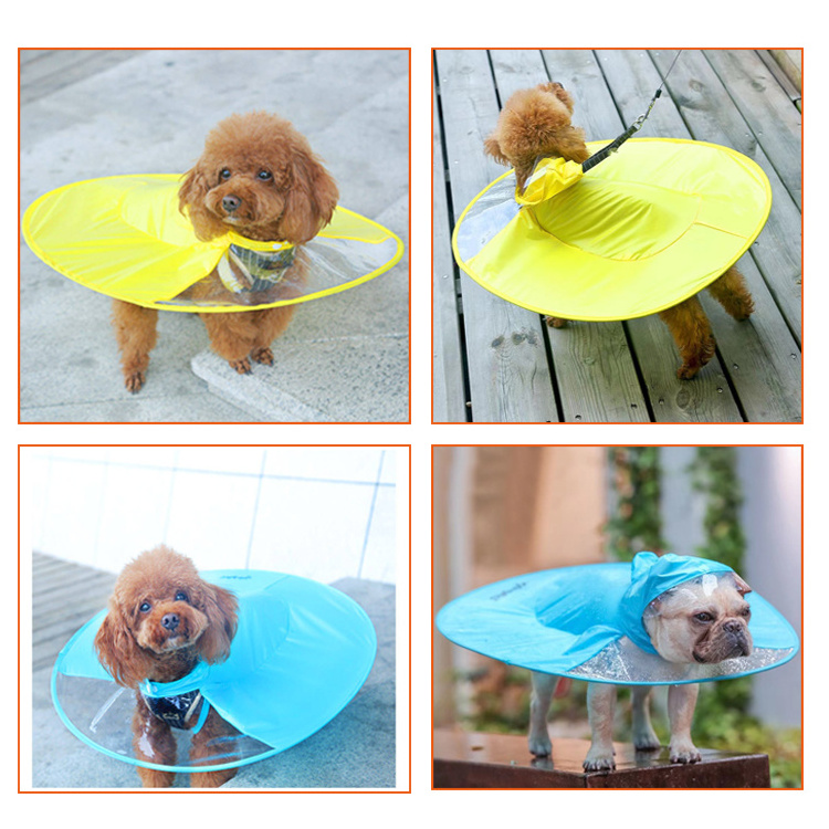 2022 UFO flying poncho samoyed flying sauce Yellow foldable saucer umbrella Transparent Pet Puppy Small dog Raincoat for dog