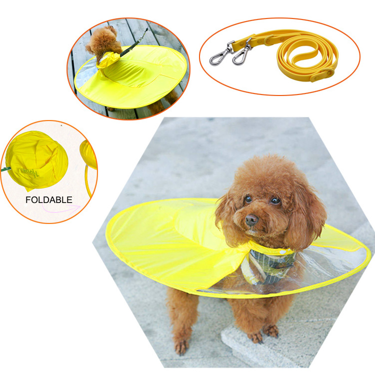 2022 UFO flying poncho samoyed flying sauce Yellow foldable saucer umbrella Transparent Pet Puppy Small dog Raincoat for dog