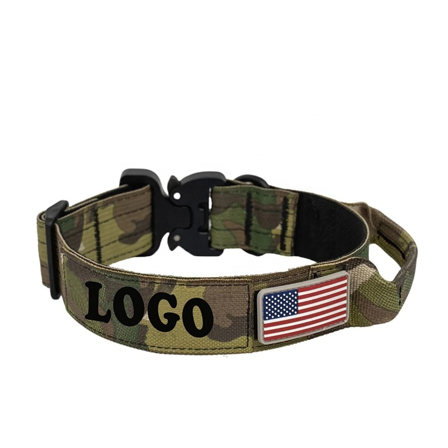 Quick Release metal Buckle Outdoor Adjustable Thick Double Nylon Strap Heavy Duty Camo Dog Training collar for Medium large Dog