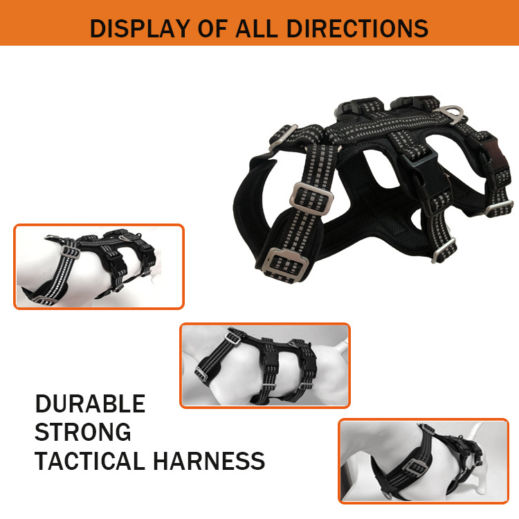 Adjustable No Pull Vest Escape proof Full Body Outdoor Hunting Double H Shutter padded Outdoor Tactical Dog Harness for big dog