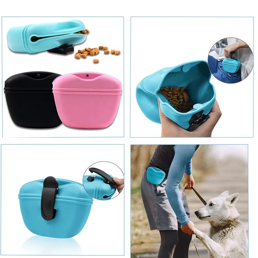 Outdoor Portable  Pet Feed Training Bag Portable Small Silicone Dog Food Treat Snack Pouch With Magnetic Closure And Waist Clip