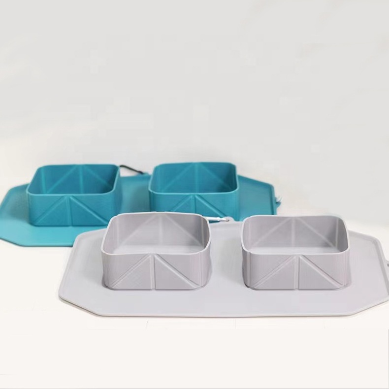 Pet Accessories OEM Custom Logo Collapsible Portable Foldable Cat Food and Water feeder Drinking Travel Silicone Double Dog Bowl