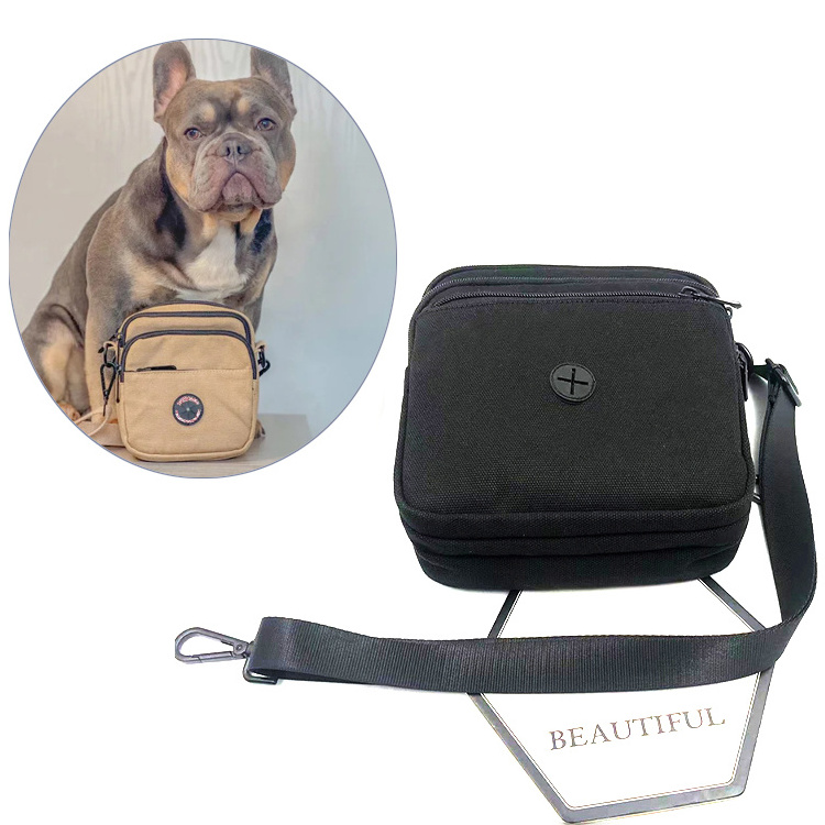 Outdoor Customize large capacity Crossbody shoulder strap Canvas Dog treat Pouch walking Training Bag with poop bag dispenser