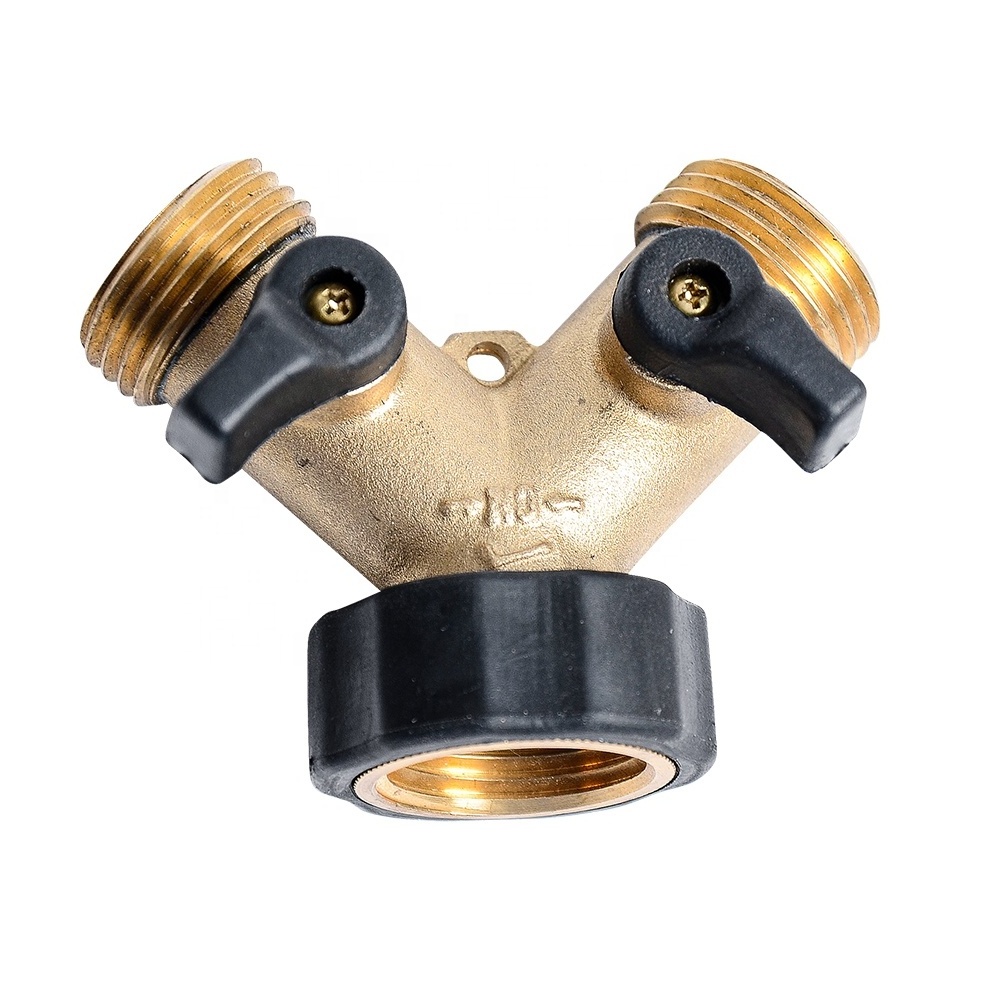 J311 Heavy Duty Garden Hose Splitter 2 Way, Y Valve Garden Hose Connector Splitter Adapter Brass Garden Hose Adapter