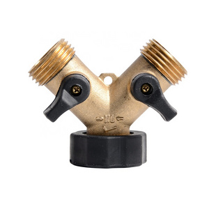 J311 Heavy Duty Garden Hose Splitter 2 Way, Y Valve Garden Hose Connector Splitter Adapter Brass Garden Hose Adapter