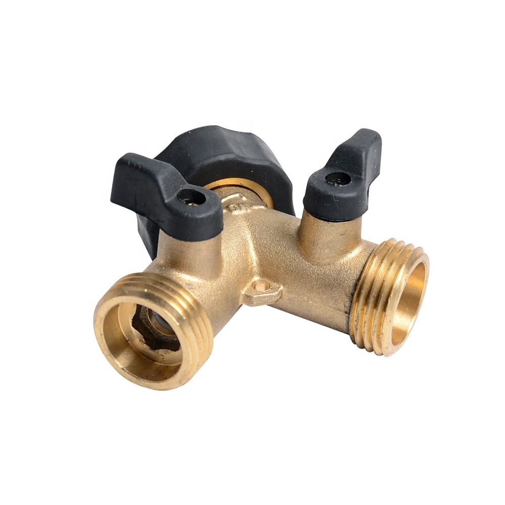 J311 Heavy Duty Garden Hose Splitter 2 Way, Y Valve Garden Hose Connector Splitter Adapter Brass Garden Hose Adapter