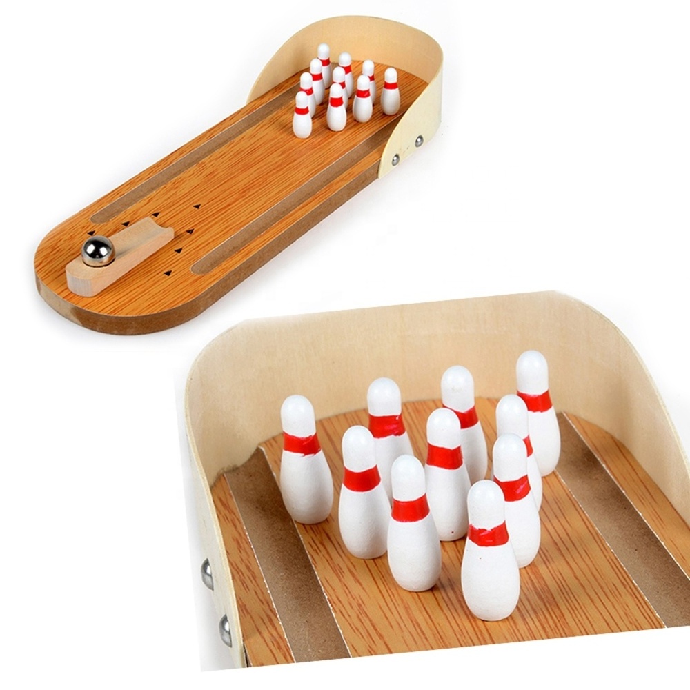 Mini Bowling Games Wooden Miniature Bowling Ball Set for Kids Adults Party Fun