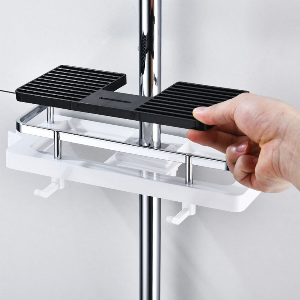 Adjustable Shower Caddy Sliding Shelf Bathroom Shower Rack Organizer Sponge Soap Holder for Shampoo Soap