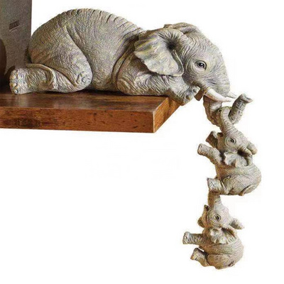 Elephant Resin Ornaments Home Decorations Elephant Mothers And Two Babies Hanging On The Edge Of Handicraft Elephant Statue Scul