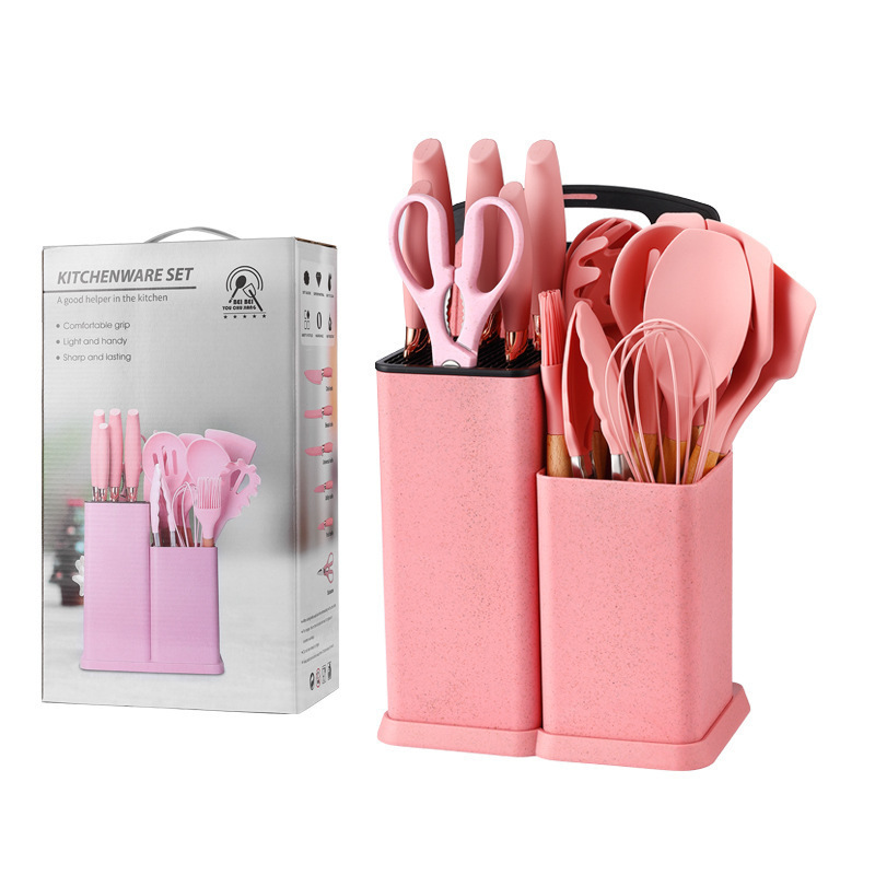 Kitchen Accessories Cooking Tools Kitchen Utensils with Wooden Handles Kitchenware Silicone Wholesale 19 Pieces in 1 Set