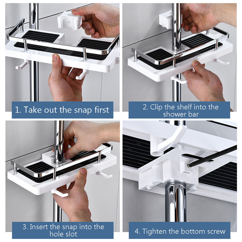 Adjustable Shower Caddy Sliding Shelf Bathroom Shower Rack Organizer Sponge Soap Holder for Shampoo Soap