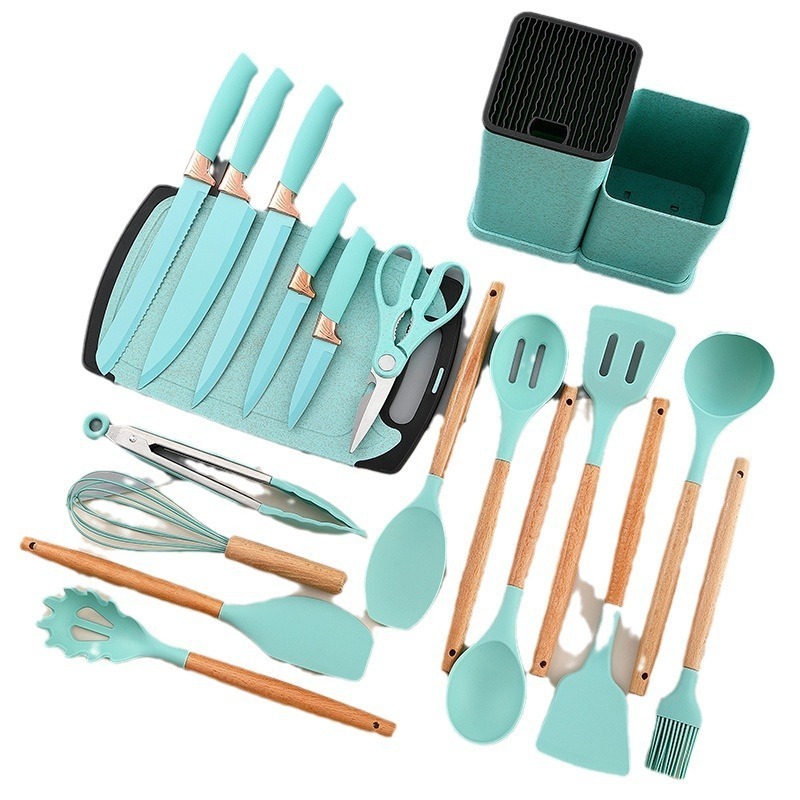 Kitchen Accessories Cooking Tools Kitchen Utensils with Wooden Handles Kitchenware Silicone Wholesale 19 Pieces in 1 Set