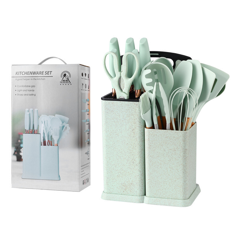 Kitchen Accessories Cooking Tools Kitchen Utensils with Wooden Handles Kitchenware Silicone Wholesale 19 Pieces in 1 Set