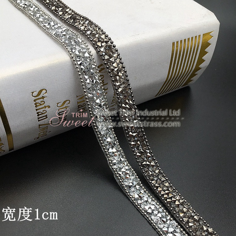 hot fix  color resin glass rhinestone Ribbon Wrap Trim for pants and clothing rhinestone hot fix roll trim