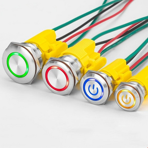 19mm high current waterproof LED ring illumination metal push button switch with wire connector explosion proof minin switches