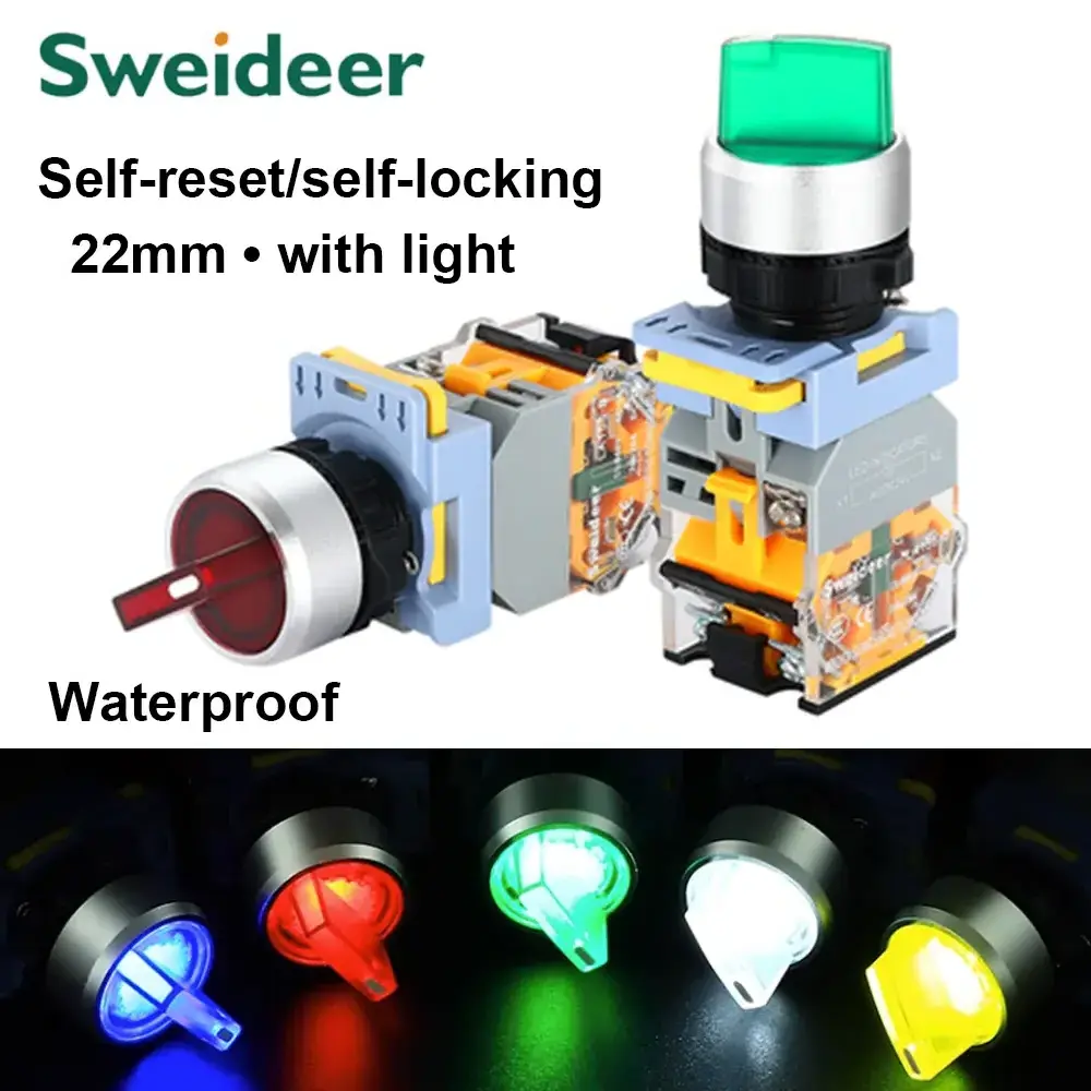 SWEIDEER LED Waterproof Latching Momentary Selector Knob Switch for Power Automation Equipment