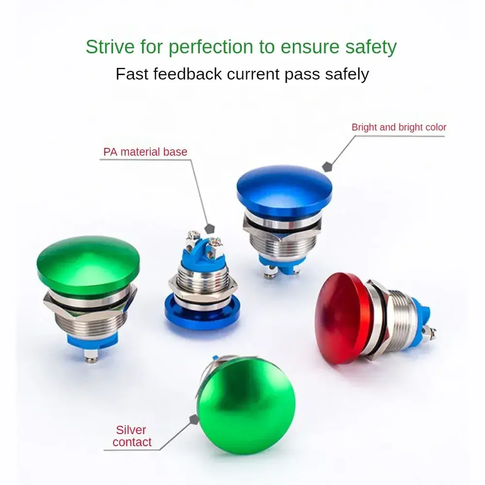 New 16/19/22mm Waterproof Momentary Self Reset Screw Foot Mushroom Head Metal Push Button Switches for Distribution Cabinet