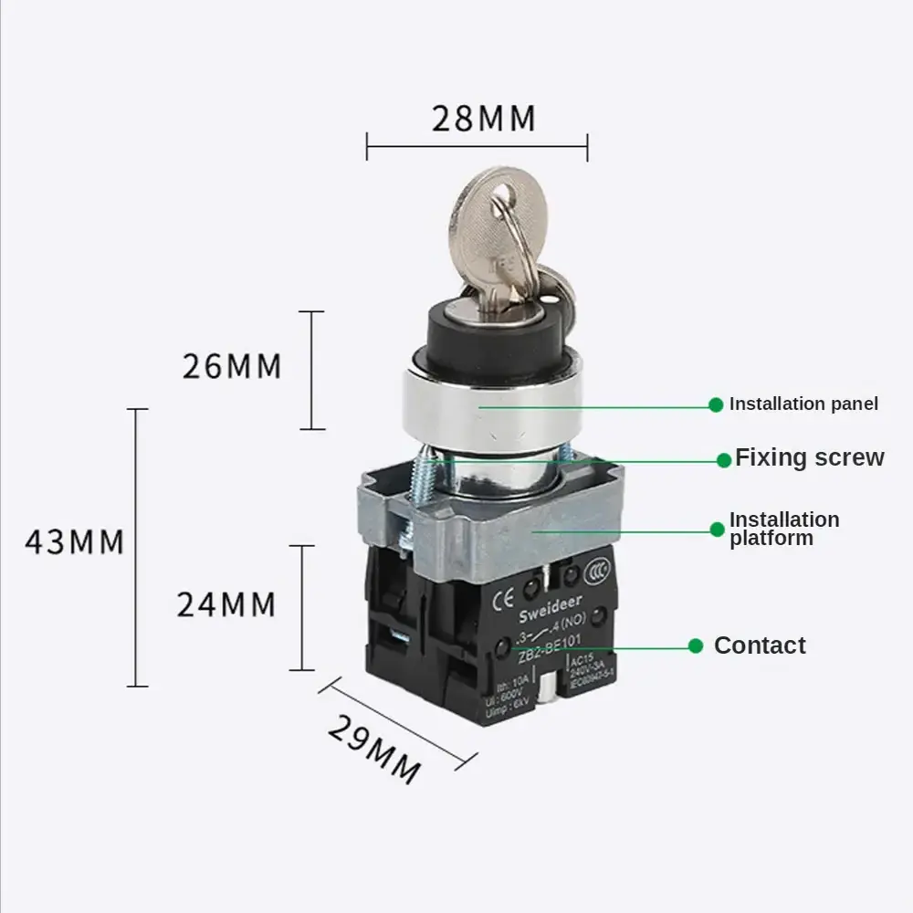 SWEIDEER 22mm XB2-BG21 BG33 BG23 BG25 2/3 Position Self Locking Reset Key Switch Select Knob Switch for Mechanical Equipment