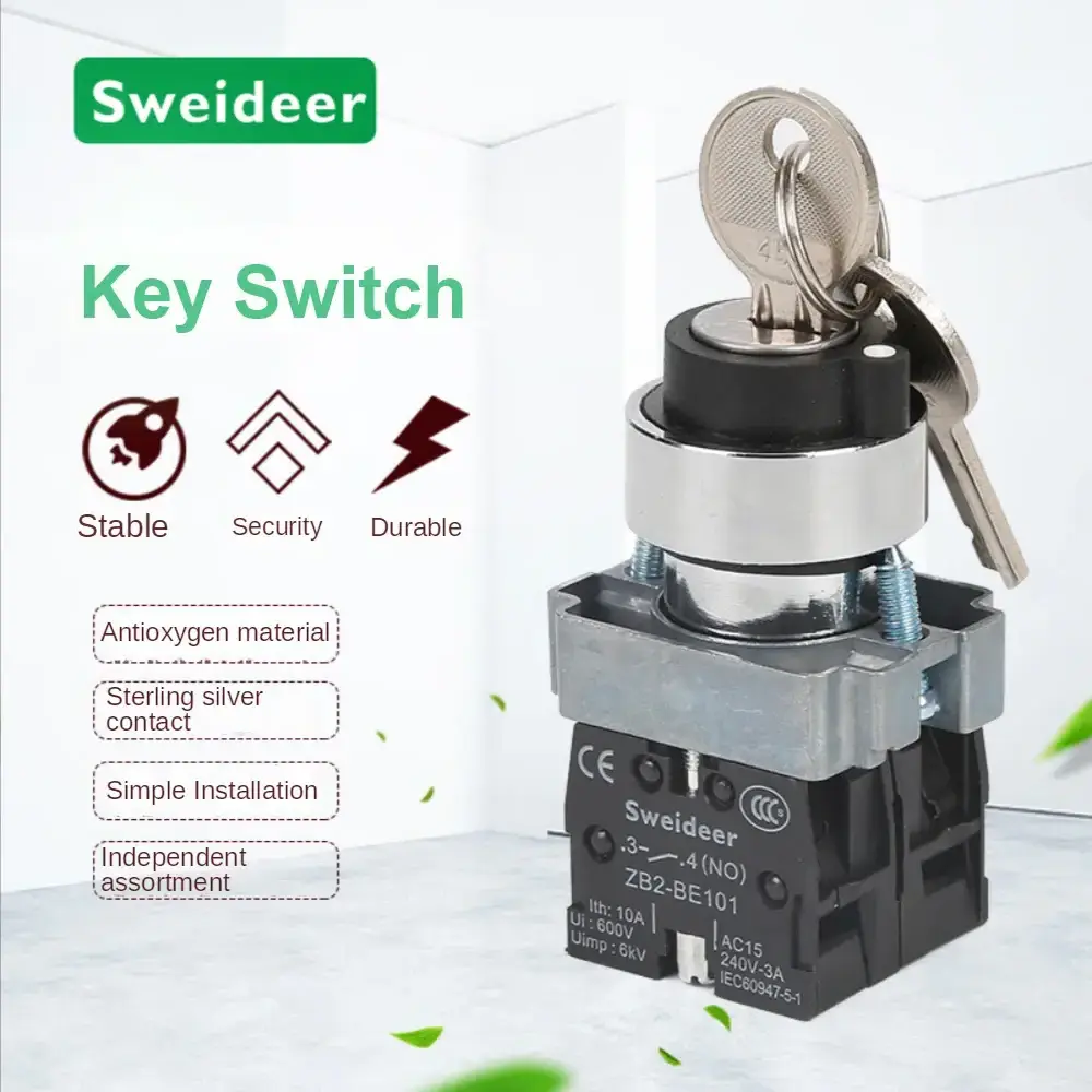 SWEIDEER 22mm XB2-BG21 BG33 BG23 BG25 2/3 Position Self Locking Reset Key Switch Select Knob Switch for Mechanical Equipment