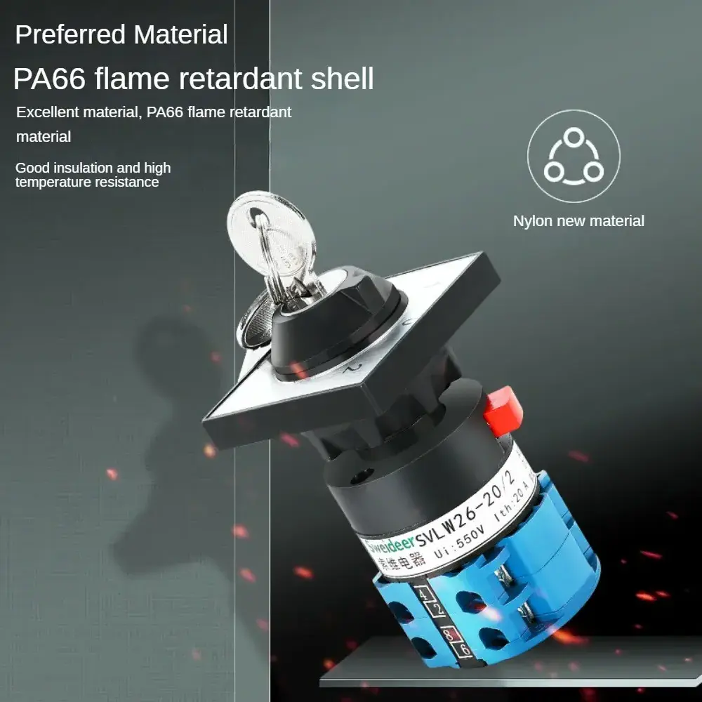 High Quality LW26-20 Electric 3 Position 2 Poles Silver Contact 20A Rotary Cam Changeover Switch with Key for Power Automation