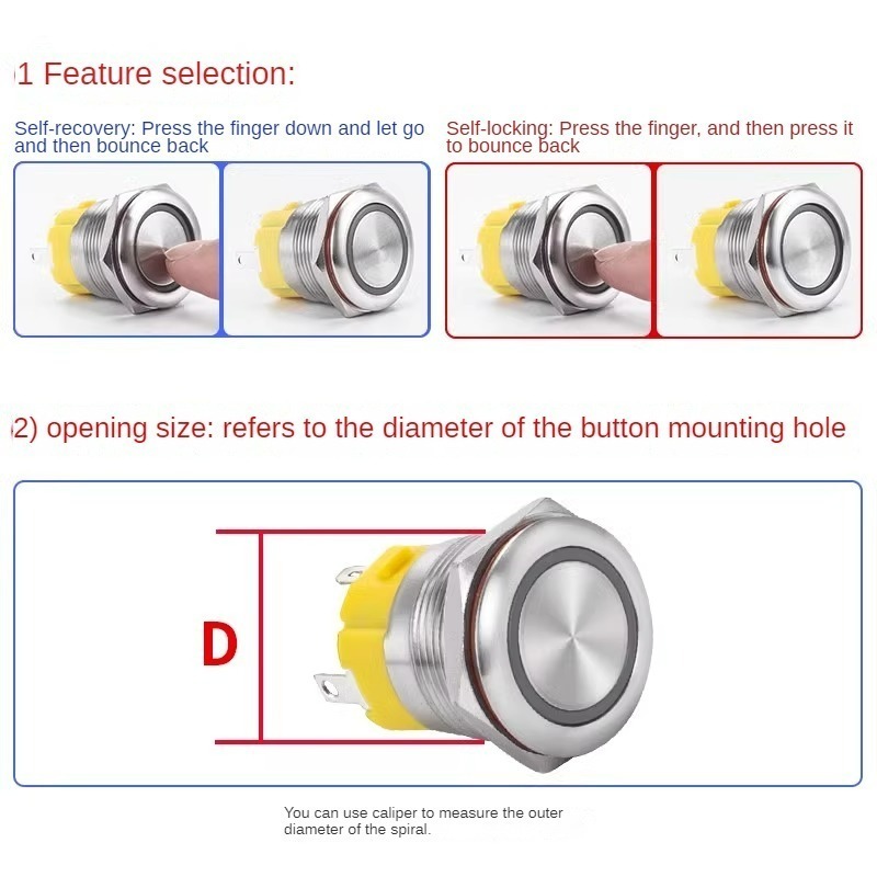 19mm high current waterproof LED ring illumination metal push button switch with wire connector explosion proof minin switches