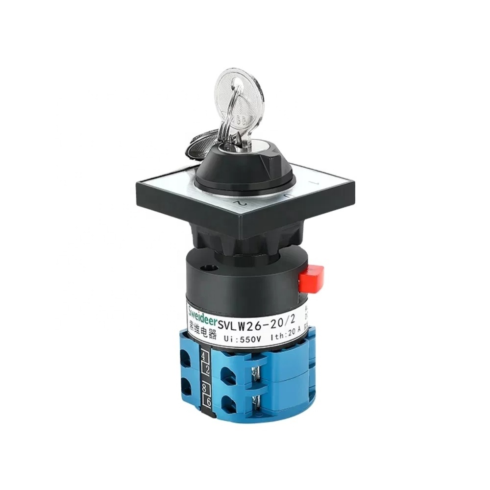 High Quality LW26-20 Electric 3 Position 2 Poles Silver Contact 20A Rotary Cam Changeover Switch with Key for Power Automation