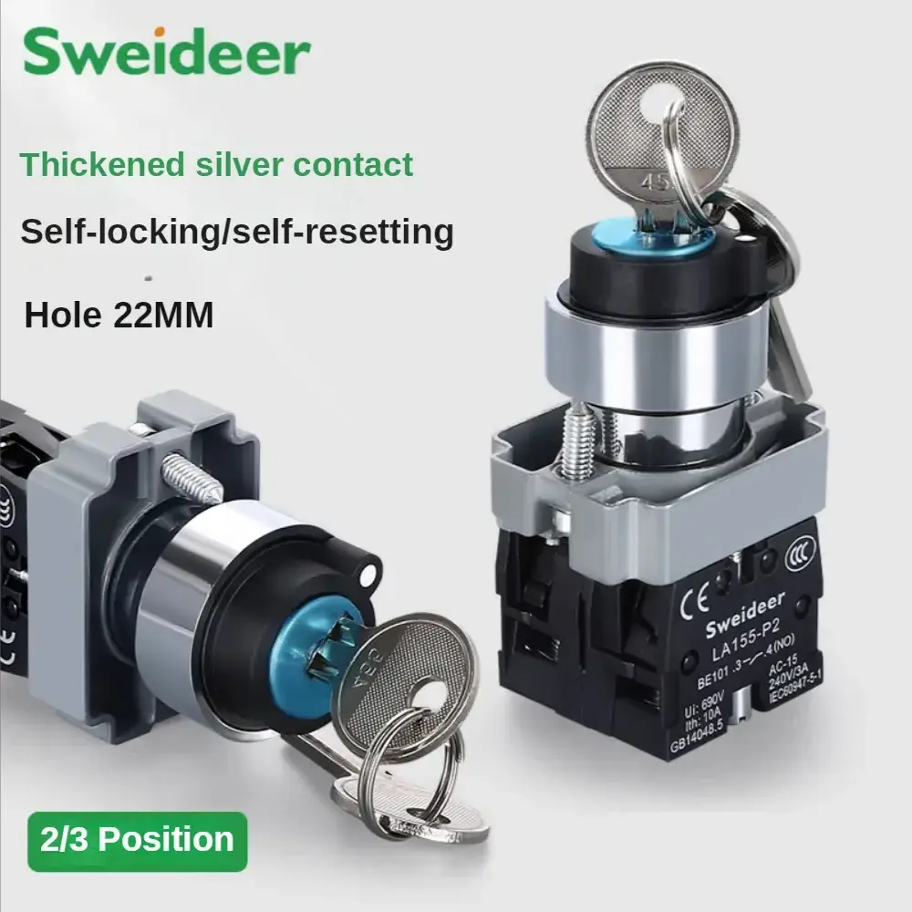 SWEIDEER 22mm XB2-BG21 BG33 BG23 BG25 2/3 Position Self Locking Reset Key Switch Select Knob Switch for Mechanical Equipment