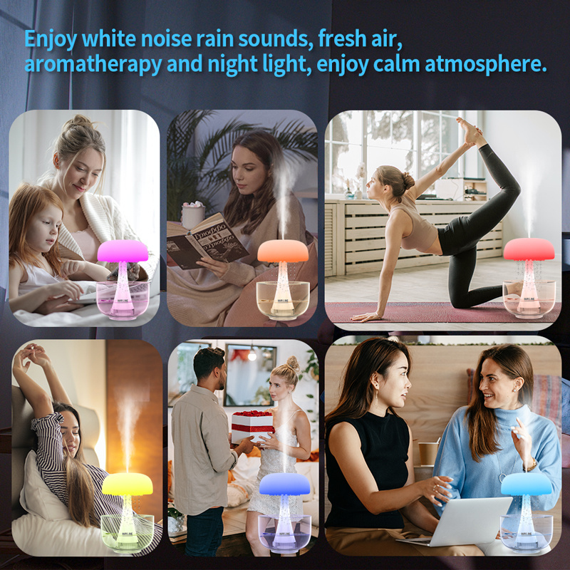 Air quality appliances colorful light mushroom rain cloud humidifier whole sale senteur diffuseur de parfum huiles essentielles