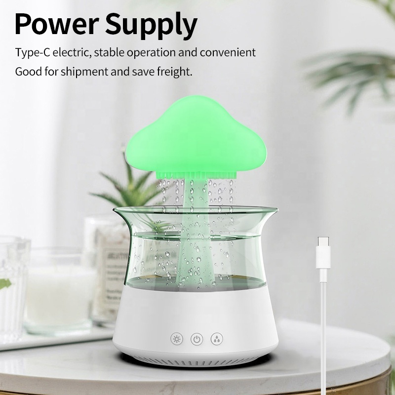 OEM Remote Electric Steam Humidifiers New Design 7 color LED nigh light water drip sound cloud raindrop humidifier