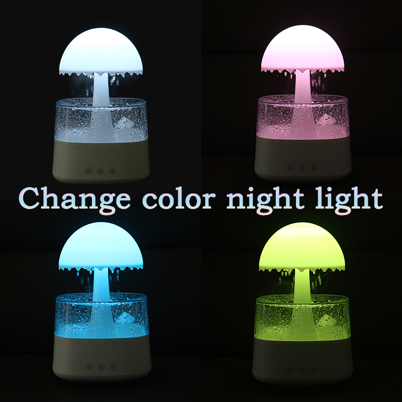 Rain Oil Diffuser Water Drip Fountain Humidifier with Aromatherapy 450ml Raining Cloud NightLight 3 in 1 humidifier for Relaxing