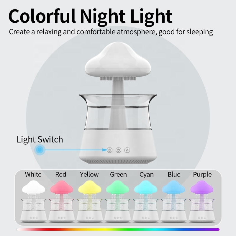 OEM Remote Electric Steam Humidifiers New Design 7 color LED nigh light water drip sound cloud raindrop humidifier