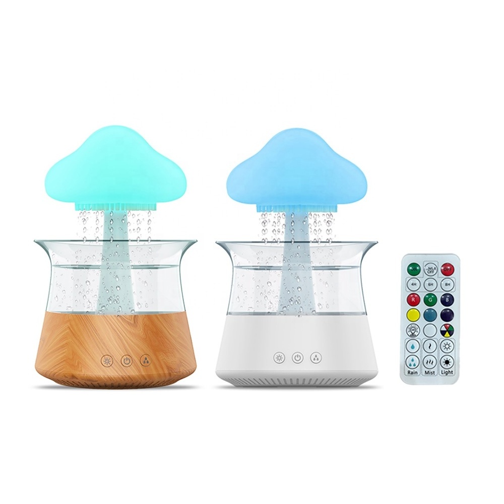 OEM Remote Electric Steam Humidifiers New Design 7 color LED nigh light water drip sound cloud raindrop humidifier