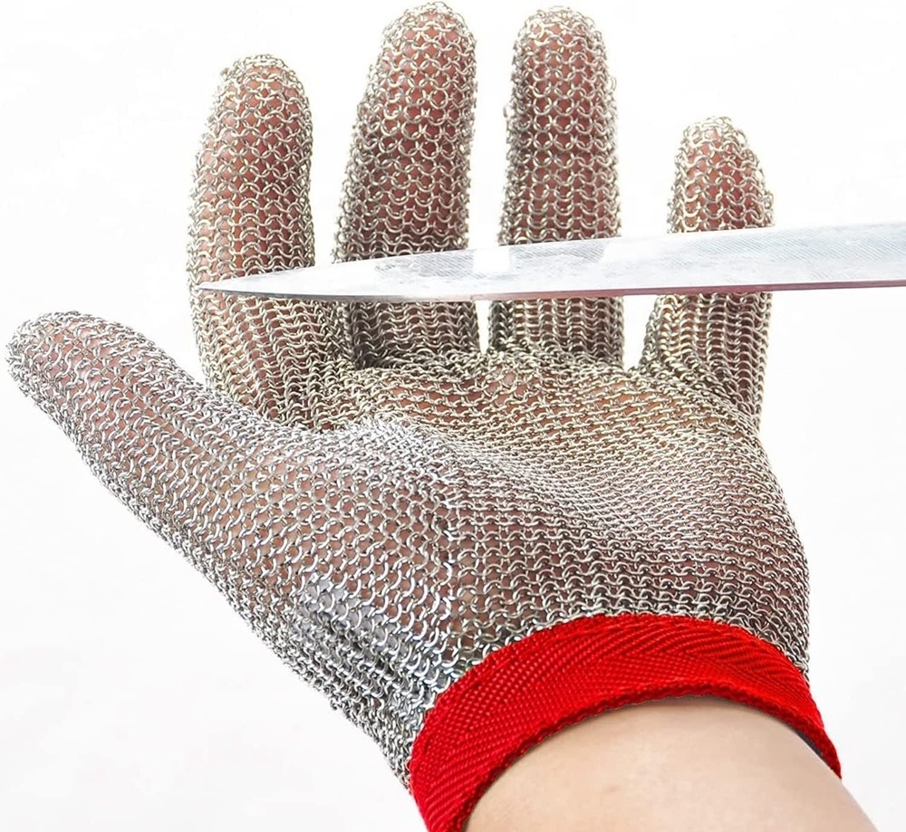 High Quality 316L HPPE Cutting Resistant Stainless Steel Wire Chain Safety Protective Glove for Meat Industry