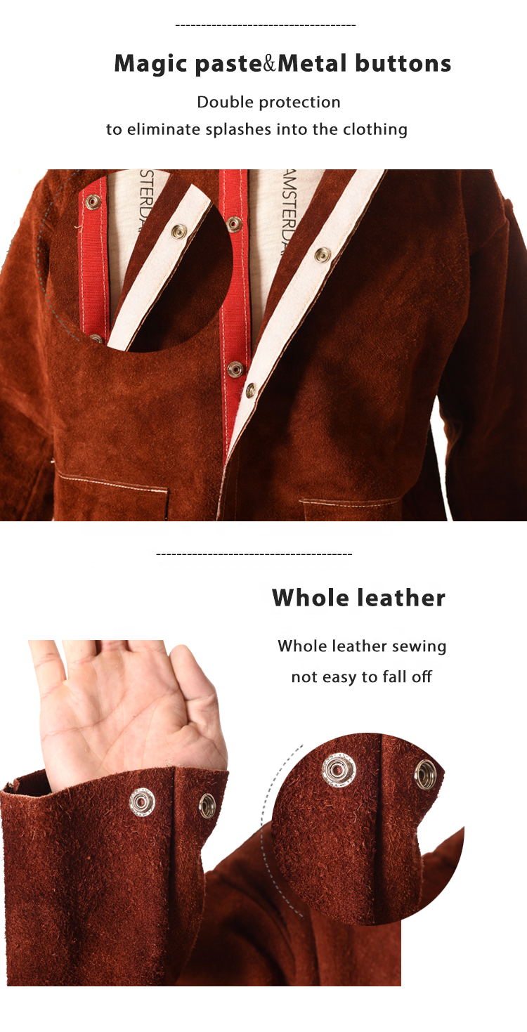 Swelder Factory Customize Heavy Duty Leather Flame Resistant Welding Jacket Welding Cloth Overall Suit With Sleeve