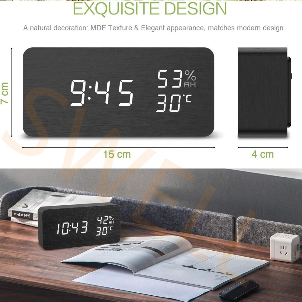 Home Decoration Retro Clock Table Desk Night Light Digital Alarm Wood Clock with Snooze Function