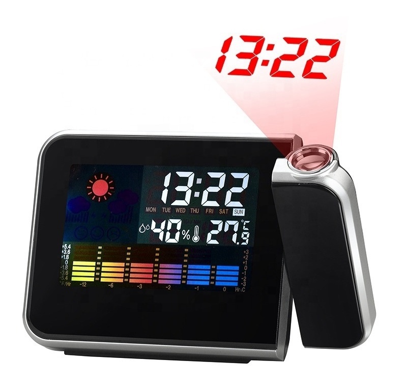 New Colorful LCD Screen Weather Station Humidity Table Projection Digital Alarm Clock