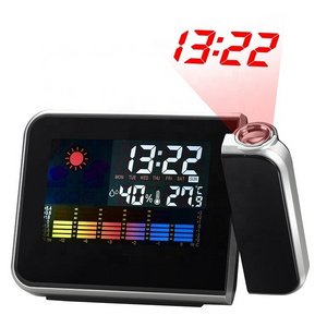 New Colorful LCD Screen Weather Station Humidity Table Projection Digital Alarm Clock