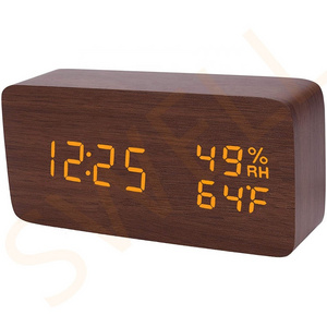 Home Decoration Retro Clock Table Desk Night Light Digital Alarm Wood Clock with Snooze Function