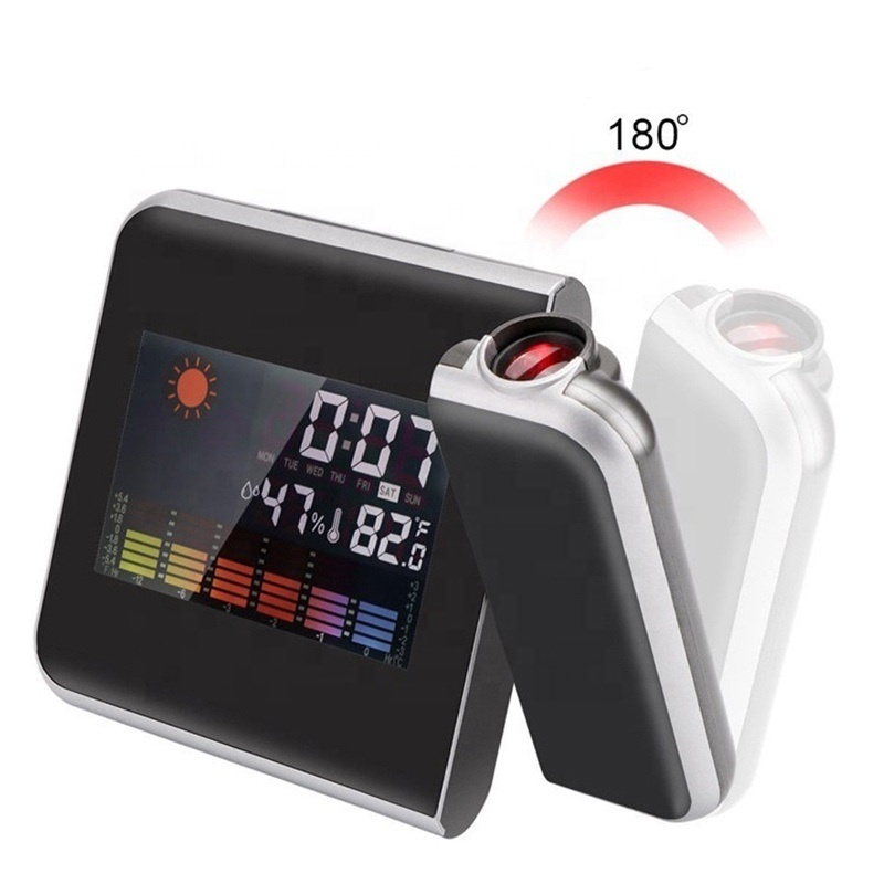 New Colorful LCD Screen Weather Station Humidity Table Projection Digital Alarm Clock