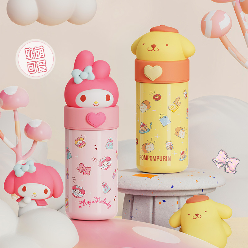 350ml Stainless Steel Cartoon Thermos Cup Cute Straw Vacuum Double Layer Thermos Water Bottle