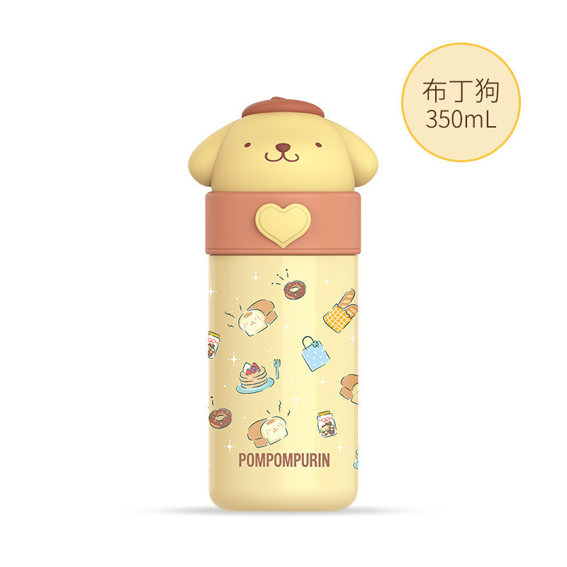 350ml Stainless Steel Cartoon Thermos Cup Cute Straw Vacuum Double Layer Thermos Water Bottle