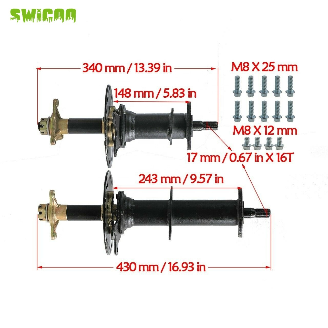 ATV Rear Axle 340mm and 430mm Differential Axle For Go Kart ATV Golf Cart Lawn Mower ATV Assembly Accessories