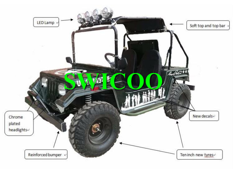 Mini Jeep Factory Direct Sales 125CC 150CC 200CC 4-strokes Gas UTV 2 Seats 4 Wheel Customize Zhejiang 12V 9ah Electric Start