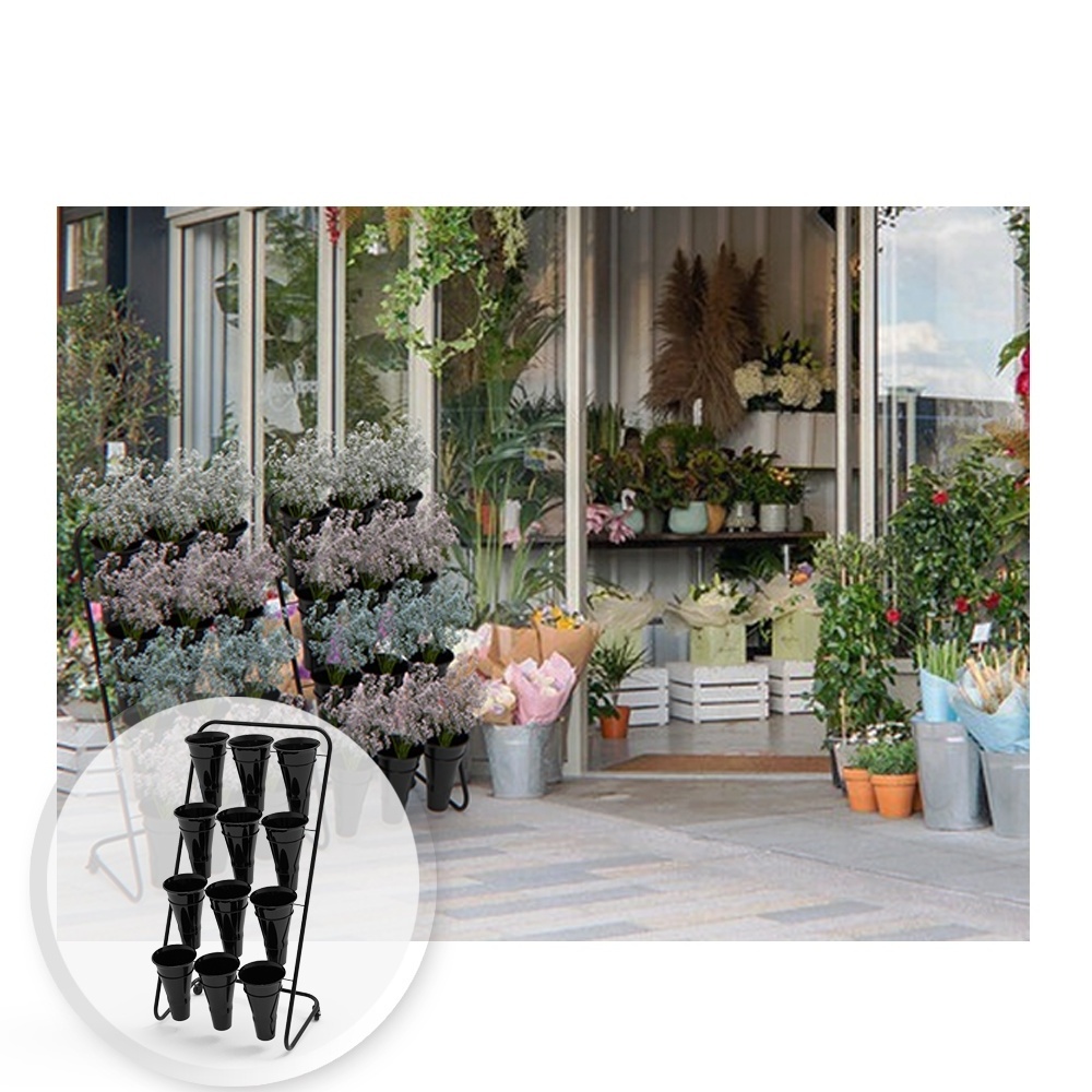 Hot Sale Balcony Metal Fresh Rose Cart Display Artificial Flower Shop Bucket Stand Rack