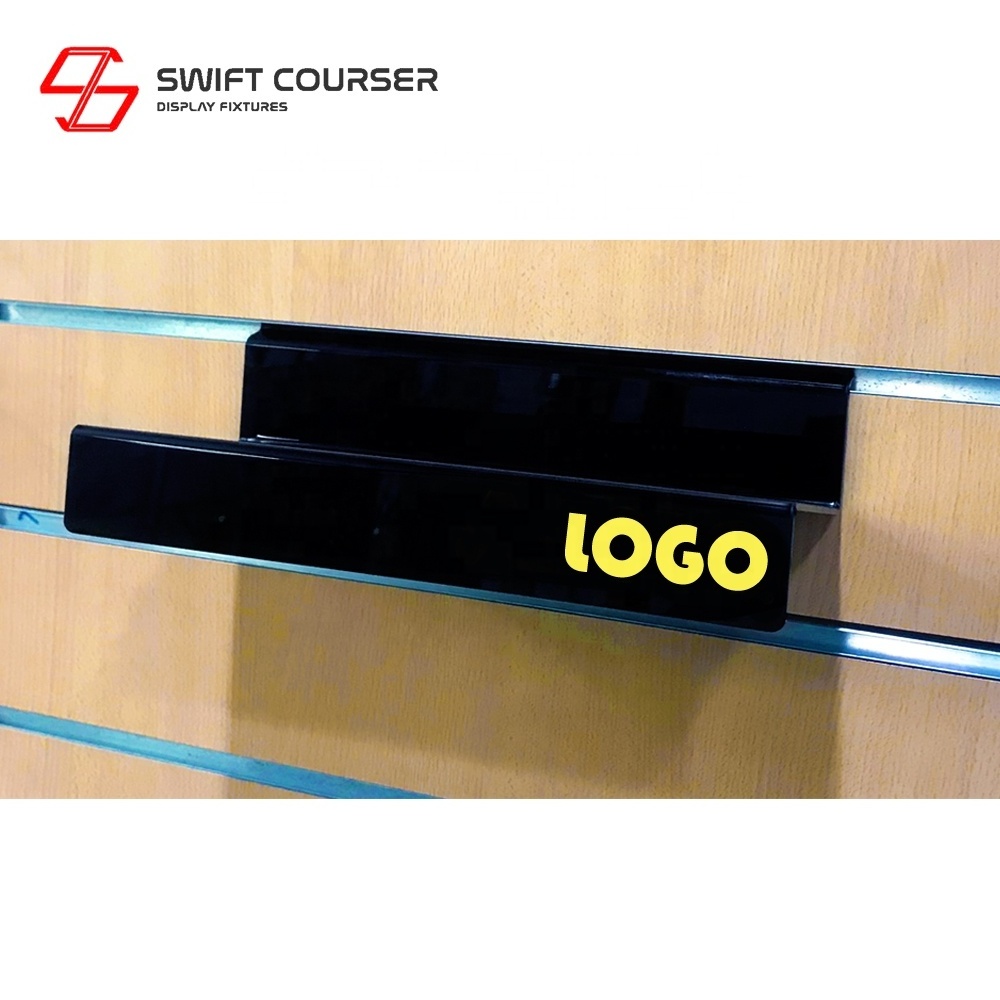 Acrylic slat wall mounted slatwall shoe display holder to custom brand logo