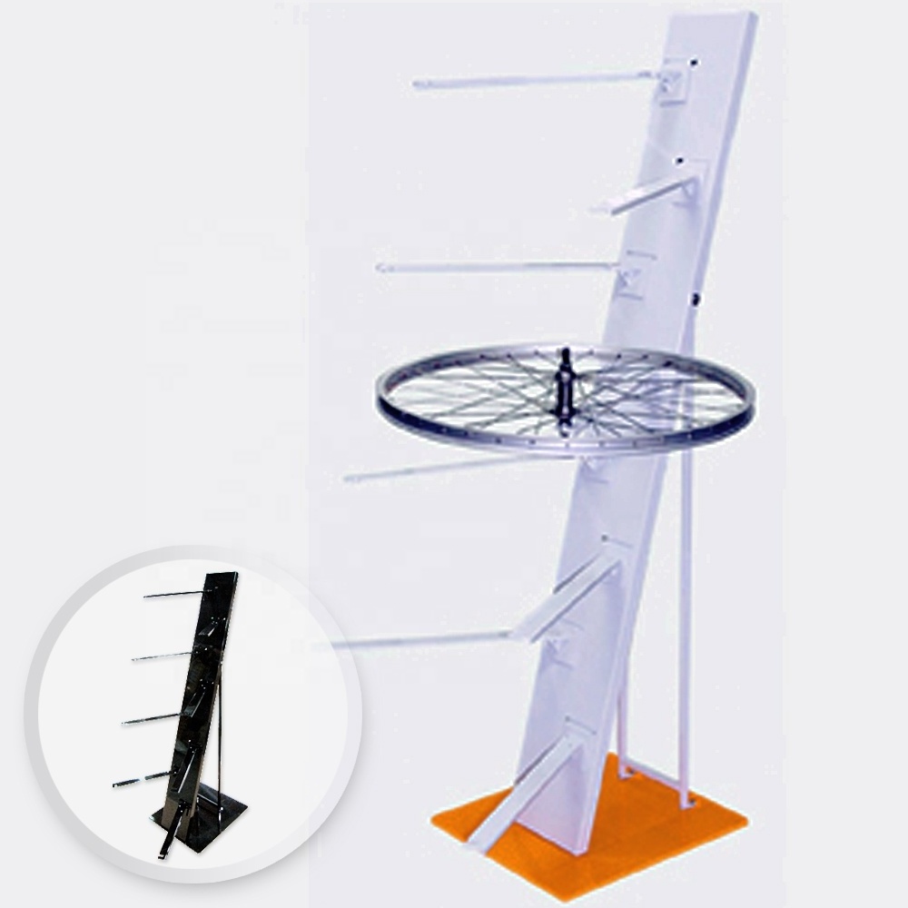 Bicycle sport rim department store display racks factory custom wheel double tier stand