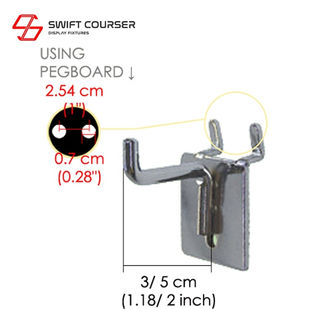 Metal pegboard display rack hooks for specialty stores office products