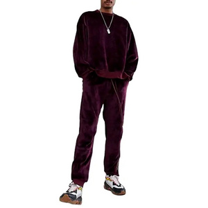 Best Quality Plus Size Slim fit Sweat Suits Maroon Velvet Tracksuit Custom logo bulk Quantity Tracksuit unisex for men.