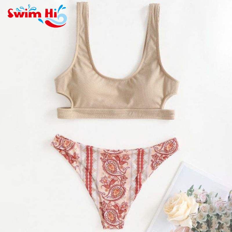 New Design Thong Swimsuit Textured Swimwear Women Sexy Oem Solid Color Clear Strap Bikini